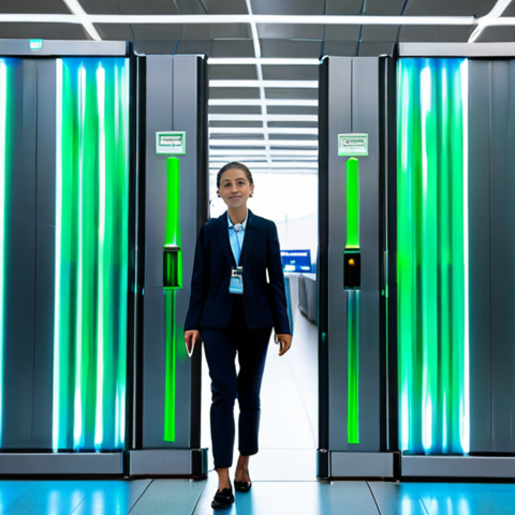 항공보안관리사와 승객 대면 서비스 - The "Contactless" Identity Verification Experience**
    A young, professional woman, dressed in sty...