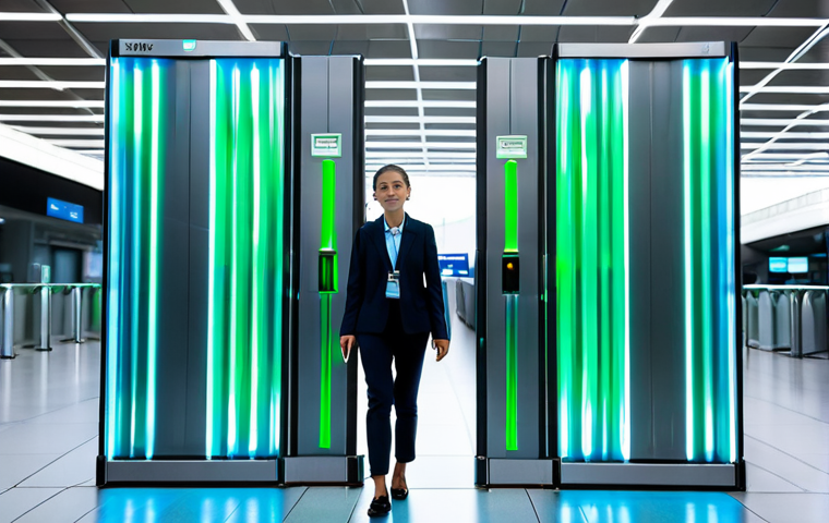 항공보안관리사와 승객 대면 서비스 - The "Contactless" Identity Verification Experience**
    A young, professional woman, dressed in sty...