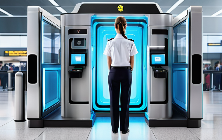 항공보안관리사와 주요 보안 위협 요인 - **Prompt Title: AI-Enhanced Airport Security Screening**
    A highly detailed, photorealistic image...