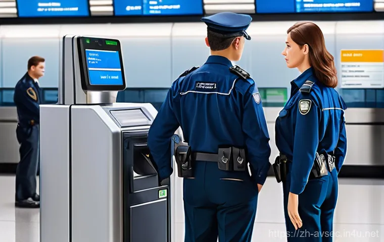 항공보안관리사와 항공사 보안 규정 - **Prompt: The Keen Eye of Airport Security**
    A realistic depiction of a busy, modern airport sec...