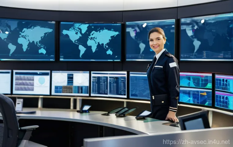 항공보안관리사 자격증으로 가는 첫걸음 - Prompt 1: The "Brain" of Aviation Security - High-Tech Control Center**