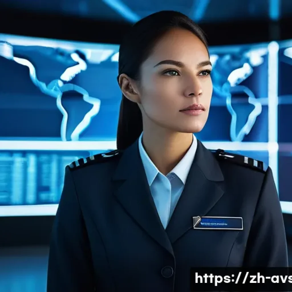 항공보안관리사와 TSA 기준 이해 - **A modern aviation security manager**, a determined and professional female, stands in a high-tech ...