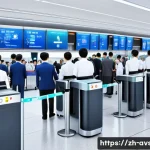 항공보안관리사와 주요 사건 사례 분석 - A highly detailed, modern international airport security checkpoint scene featuring advanced smart X...