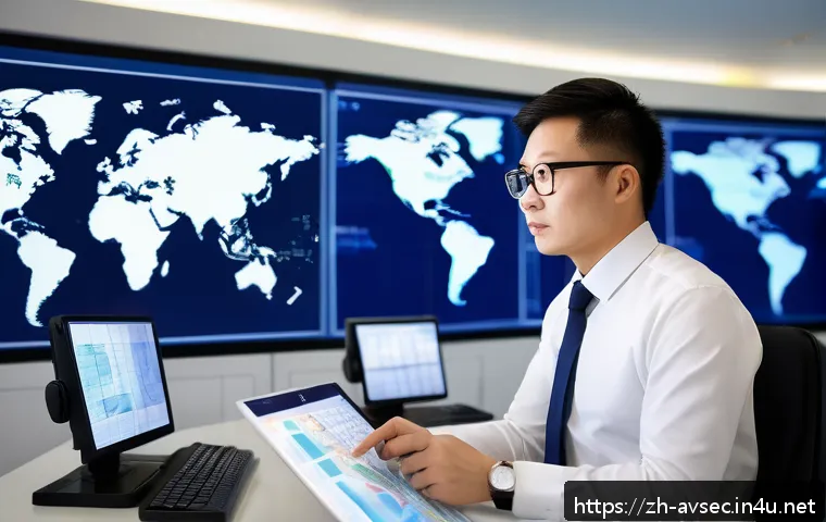 항공보안관리사 이직 성공 후기 - A professional aviation safety manager in a modern airport control room, attentively studying update...