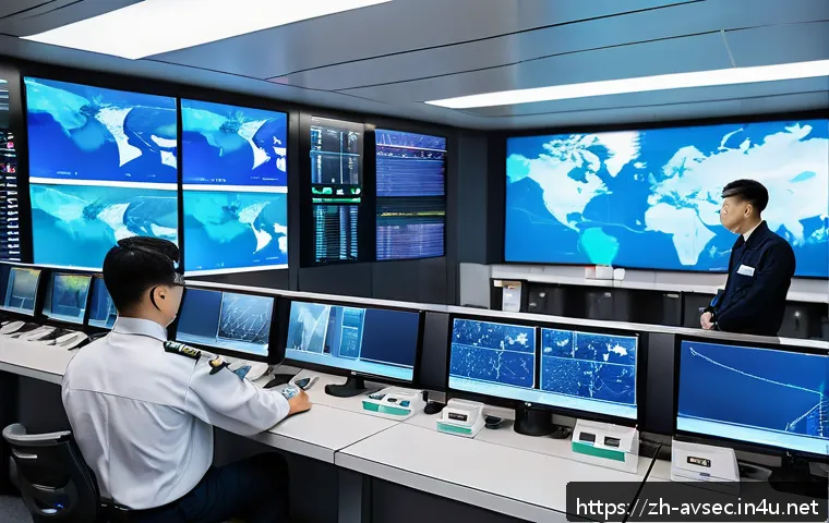 항공보안관리사와 항공사 비상사태 대응 - A highly detailed scene inside an airport security control room, featuring diverse professionals att...